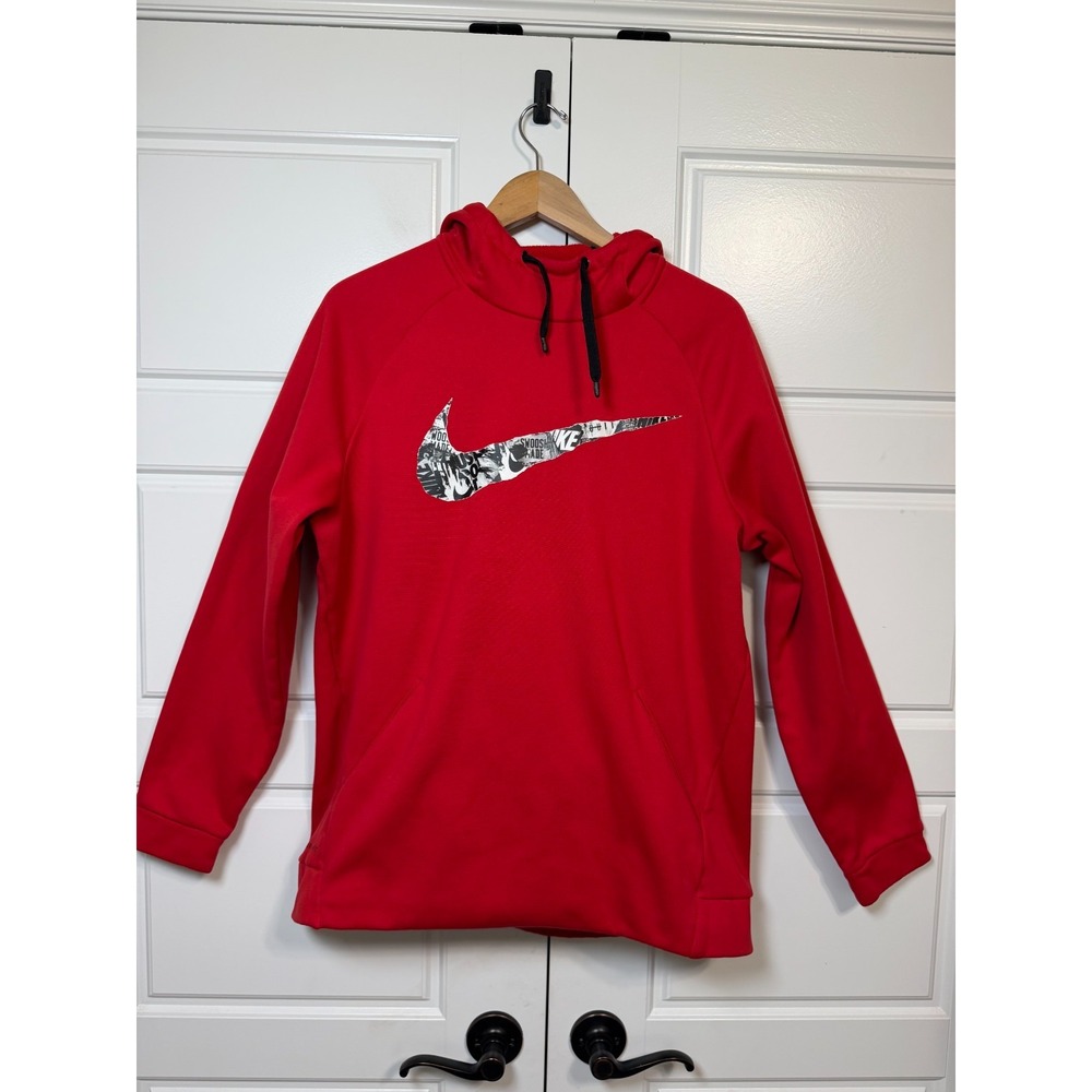 Nike DRI-Fit Therma Fleece Training Pullover Hoodie Red Mens Sz XL Big Swoosh